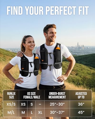 Running Vest for Women Men-Reflective Running Hydration Vest with 500ml Soft Water Bottle, Phone Holder, 2 LED Lights USB Rechargeable-7 Pockets Runners Backpack Marathon - size: Medium-Large