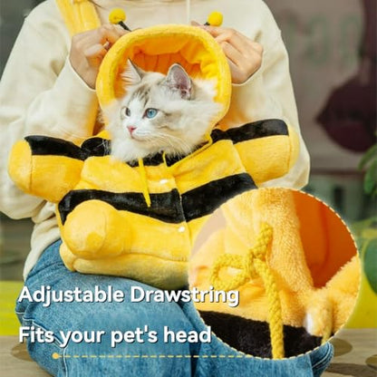 Cat Puppy Warm Carrier Backpack Cute Bear Bee Design Head Out Adjustable Hood Safety Clip for Cat Small Dog (bee,Medium) - color: bee, size: Medium