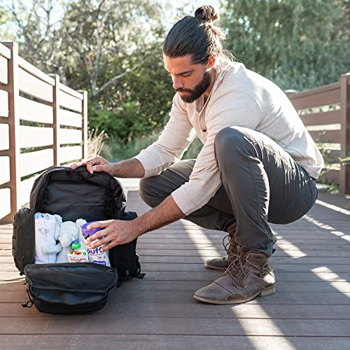 Dad Diaper Bag - Molle-Style Military Diaper Backpack Made of Rugged 900D Waterproof Polyester with Wider Extra-Long Straps, Pouch for Dirty Diapers, Baby Wipes Dispenser & Insulated Bottle Pockets - color: Black