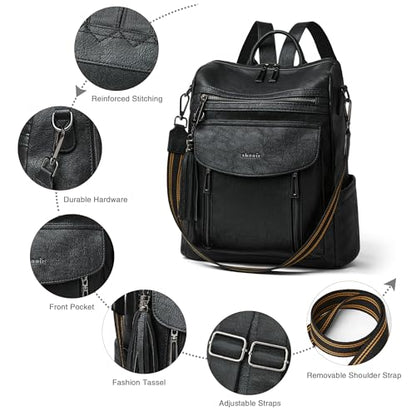 Shrrie Backpack Purse for Women Fashion Leather Backpack Purse Designer Travel Backpack Convertible Shoulder Bag with Wristlet - color: 2-2 Two-tone Black