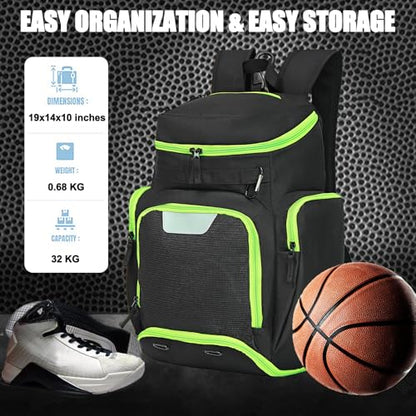 LARIPOP Basketball Backpack with Ball & Ventilated Shoe Compartment Insulated Pockets for Men Training - color: Green