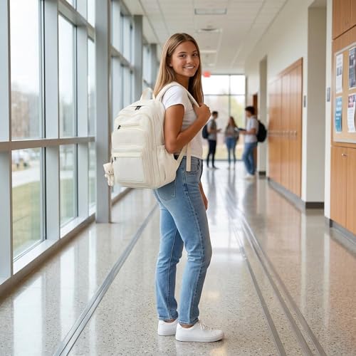 JARKJARD Cute School Backpack for Kids Teen Girls Aesthetic Lightweight Large Capacity Bookbag College Students School Bag Casual Travel Solid Color Daypack（White - color: White