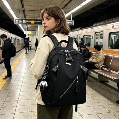 Black Backpack with Multiple Zippered Pockets,Casual Daypack with Adjustable Shoulder Straps,Lightweight Oxford Backpack for Women Men,Ideal for Travel Work Daily Use