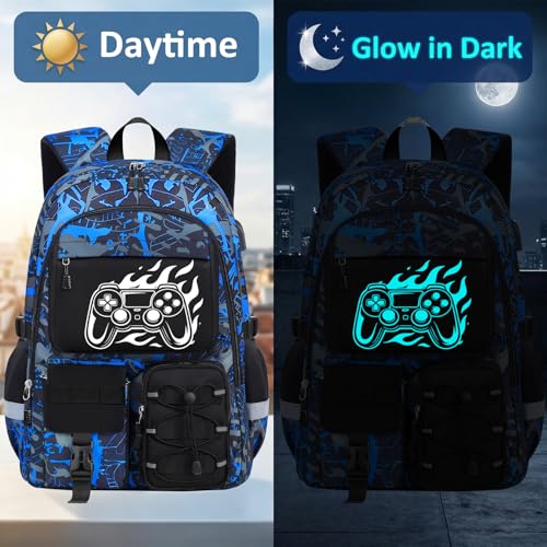 School Backpack for Boys - Gamer Boys Backpacks for Kids Teens Elementary Middle High School,18″ Large Capacity Students Bookbag with Usb Charging Port - color: Game003-only