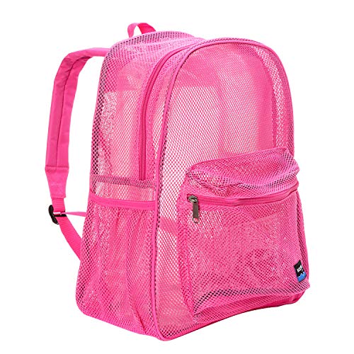 K-Cliffs Heavy Duty Mesh Backpack Quality Classic Student Net Bookbag Durable See Through Simple Netting Daypack Deluxe Basic School Bag Hot Pink - color: Hot Pink