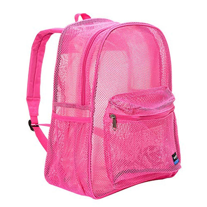 K-Cliffs Heavy Duty Mesh Backpack Quality Classic Student Net Bookbag Durable See Through Simple Netting Daypack Deluxe Basic School Bag Hot Pink - color: Hot Pink