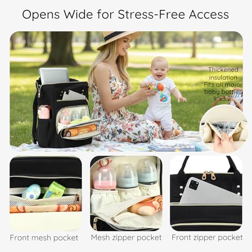AIJIEKE Large Diaper Bag Backpack, Extra Wide Travel Diaper Bag, Black - color: Black