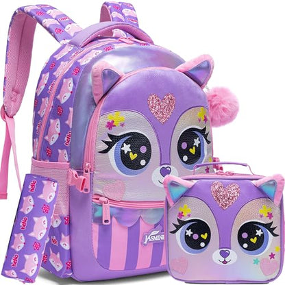 Backpacks for Girls School Bag Cute Girls Backpacks Ages 8-10 Kids Bookbag Set Travel Backpack for Preschool Kindergarten Elementary Students Backpack to School Supplies - color: 01 Purple