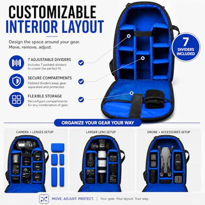 Acuvar Camera Backpack Bag for DSLR & Mirrorless Cameras – Padded Camera Case with Customizable Dividers, Rain Cover, Laptop Storage, Fits Canon Nikon Sony Camera & Lenses