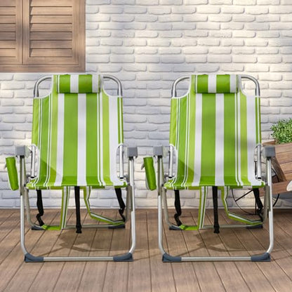 Tall Beach Chairs for Adults,Backpack Chair with 5-Position,Green Stripes - color: Green Stripes