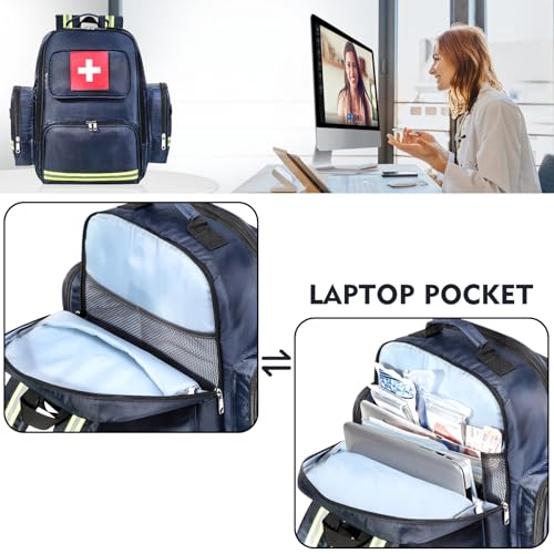 Gatycallaty First Aid Backpack Medical Emt First Responder Bag Empty Ems Emergency Home Health Hiking Trauma Travel Camping (Large, Navy) - color: Navy, size: Large