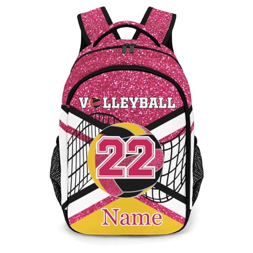 Rose Pink Volleyball Print Personalized School Backpack Casual Laptop Bag for Man Woman - color: Muilti 25