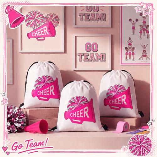 Kacctyen 24 Pcs Cheer Drawstring Backpack Cheer Team Gift Cheerleader Drawstring Gym String Bag Sports Party Favor Bulk(Pink) - color: Pink