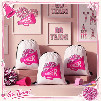 Kacctyen 24 Pcs Cheer Drawstring Backpack Cheer Team Gift Cheerleader Drawstring Gym String Bag Sports Party Favor Bulk(Pink) - color: Pink