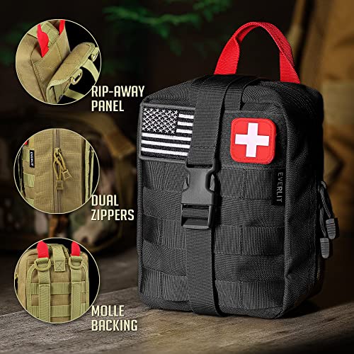 EVERLIT 250 Pieces Survival First Aid Kit IFAK EMT Molle Pouch Survival Kit Outdoor Gear Emergency Kits Trauma Bag for Camping Boat Hunting Hiking Home Car Earthquake and Adventures - color: Od Green