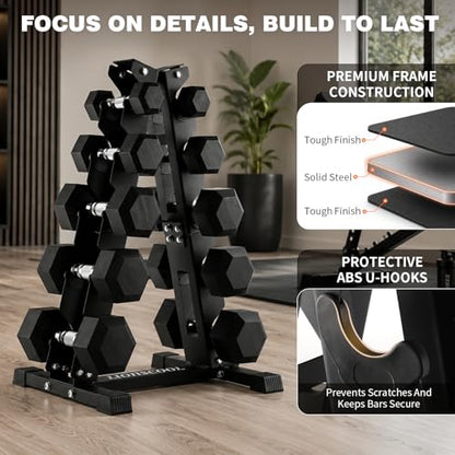 LIONSCOOL 5/6 Tier A-Frame Dumbbell Rack Stand Only, Heavy Duty Steel Weight Rack for Home Gym, Space-Saving Dumbbell Stand (200/300/600LBS Capacity) - size: 5 Tier 5-35LB