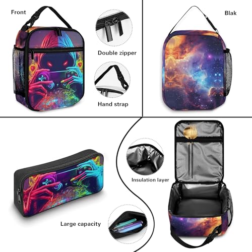 Boys Backpack with Lunch Box and Pencil Case, 3Pcs Gamer Backpack for Boys Teens, 17 Inch Large Capacity - color: GAME-LZWJ-6