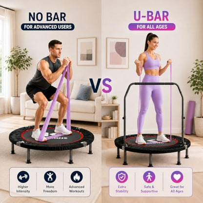 K KENSONE 40" Mini Flodable Spring Rebounder Trampoline for Adults, Small Exercise Trampoline for Indoor Workout and Fitness, Purple Resistance Band Included, Max Load 330 LBS - size: 40"(Purple Resistance Band), style: Without Bar