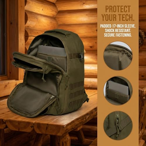 Tactical Hiking Backpack with 180° Open Design, Molle Webbing, Padded Laptop Compartment, Lightweight for Outdoor Adventures (green) - color: Green