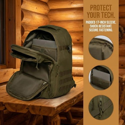 Tactical Hiking Backpack with 180° Open Design, Molle Webbing, Padded Laptop Compartment, Lightweight for Outdoor Adventures (green) - color: Green