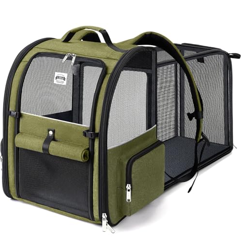 Large Cat Backpack Carrier Expandable Pet Carrier Backpack for Small Dogs Medium Cats Fit Up to 18 Lbs, Dog Backpack Carrier, Foldable Puppy Backpack Carrier for Travel, Hiking,Dark Green - color: Dark Green