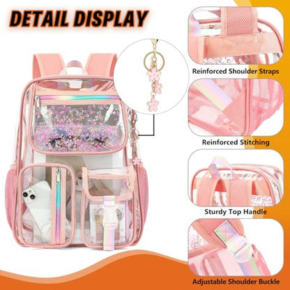 Clear Backpack for Girls Women, PVC Transparent School Backpacks See Through Bookbag for Stadium Sport Travel (Rose Gold) - color: Rose Gold
