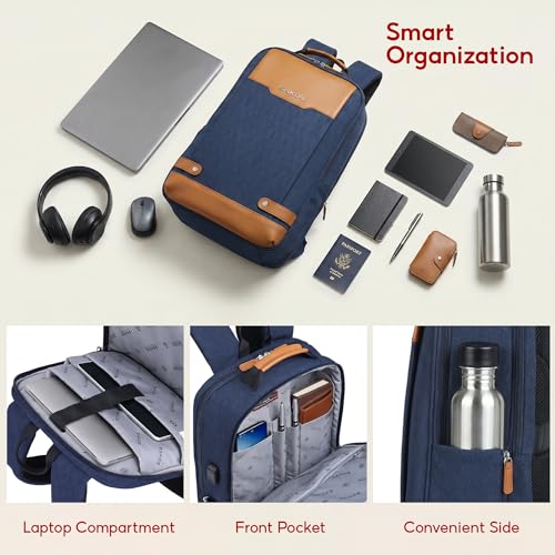 SAKOS Matura 15.6 inch Laptop Backpack with USB Charging Port, Professional Luggage Backpack Carry on Flight - TSA Approved, Water Resistant Backpack for Men & Women with Laptop Compartment - Blue - color: 1. Matura - Blue/Brown