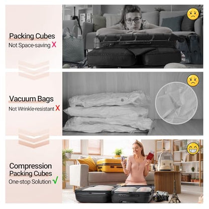 10 Set Compression Packing Cubes for Travel Gifts Mom Women,OlarHike Luggage Clothes Garment Bags for Travelers,Airplane/Cruise/Car Travel Essentials,Compressible Expandable Saver Space Bags(Beige) - color: Beige