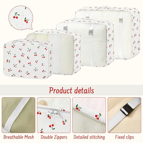 9 Set Packing Cubes for Travel Essentials - Lightweight Carry-On Luggage Organizer Bags with Shoe, Clothes & Laundry Bags for Airplane, Family & Business Travel, White Cherry - color: White Cherry