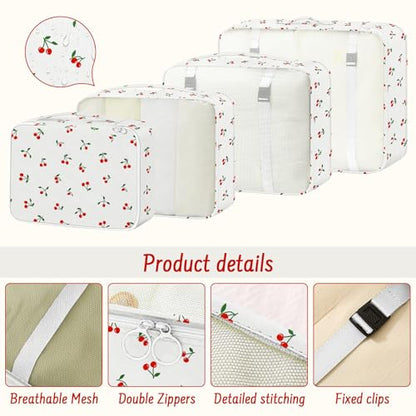 9 Set Packing Cubes for Travel Essentials - Lightweight Carry-On Luggage Organizer Bags with Shoe, Clothes & Laundry Bags for Airplane, Family & Business Travel, White Cherry - color: White Cherry