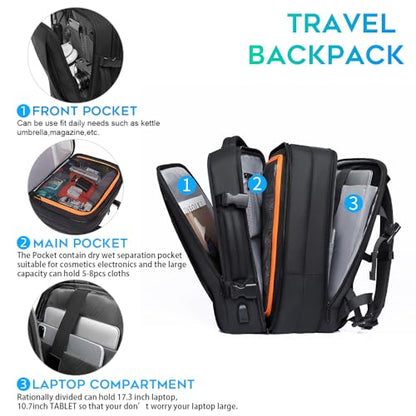 BANGE 45L Carry On Backpack, Weekender Travel Backpacks, 17.3 inch Laptop Back Pack Business Expandable Bag for Men and Women… (Blake45L（with3cubes)… - size: Black-45l(with3cubes)