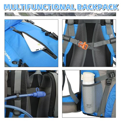 King'sGuard 70L Hiking Backpack with Rain Cover Lightweight Waterproof Travel Camping Backpack Large Backpacking Pack - color: Light Blue