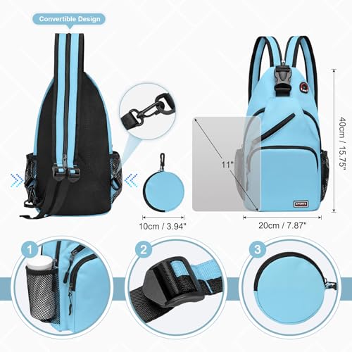 Convertible Sling Bag with Coin Pocket, 11" Tablet Crossbody Mini Backpack with Headphone Jack Casual Pack for Women Men Travel, Blue - color: Blue, size: Large