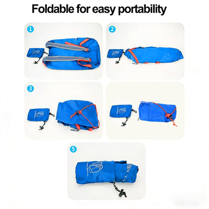 Foldable Hiking Backpack with Waterproof Front Zipper Pocket, Lightweight Hydration Backpack, Water Pack for Day Hiking Commuting, Cycling Rave for Men Women, Blue