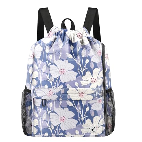 Drawstring Backpack with Mesh Pockets String Gym Bag Sackpack Sandproof Water Resistant Beach Backpack for Men Women - color: Arabian Jasmine