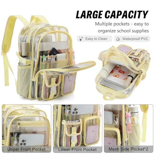 Clear Backpack Heavy Duty Transparent Backpacks Stadium Approved for School Work Sport Travel (Light Yellow) - color: Light Yellow