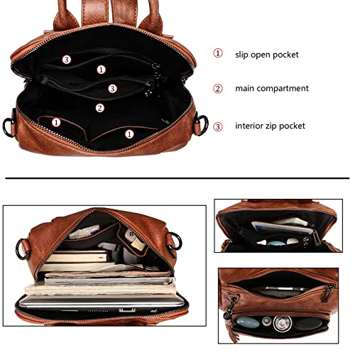 Uromee Travel Backpack Purse for Women Vegan Leather Ladies Fashion Tassel Shoulder Bag Convertible - color: 0243 Brown Oil Wax