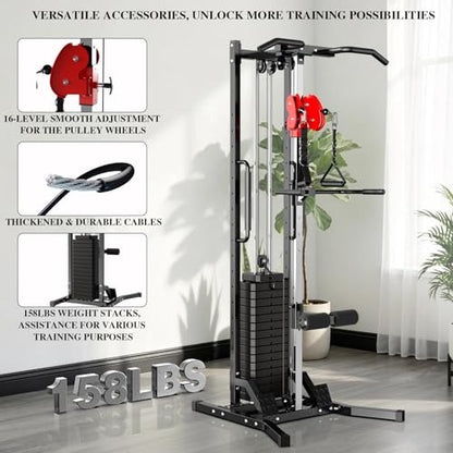 Cable Crossover Power Rack with 70kg Weight Stack,Single Arm Fly,High Low Pull Multi-Functional Home Gym