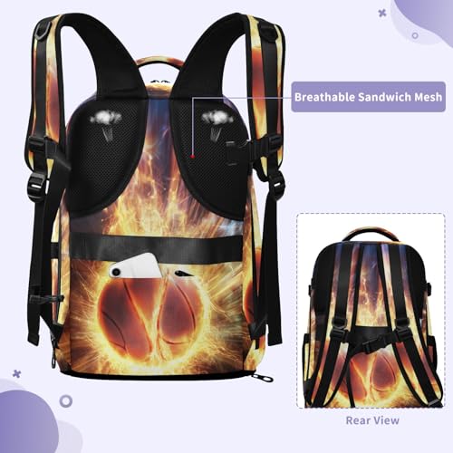 Bolaz Glowing Basketball Travel Backpack Laptop for Men Women Work Carry On Bag College Daypack Personal Item Bag Large Water Resistant