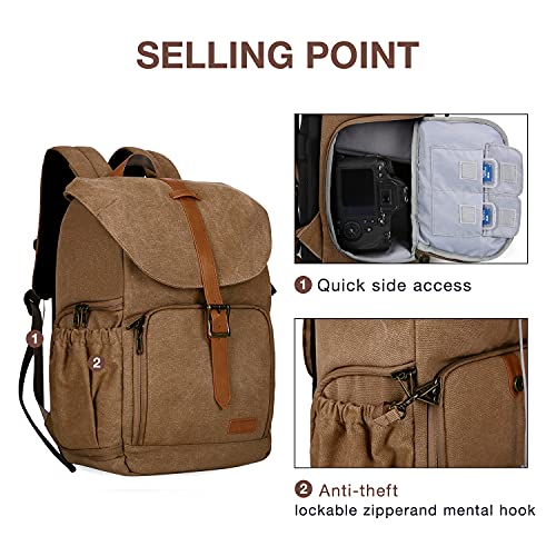 BAGSMART Camera Backpack, DSLR Camera Bag Backpacks for Photographers, Waterproof Anti-Theft Photography Backpack with 15 Inch Laptop Compartment, Khaki - color: C-khaki[single Buckle]