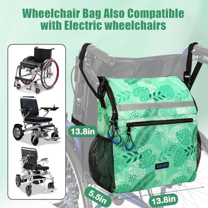 ZHCHG Wheelchair Bags, Wheelchair Backpack with Cup Holder, Wheelchair Bags to Hang on Back, Electric Wheel Chair Accessories, Large Storage Bag for Walker Rollator- Green - style: Green
