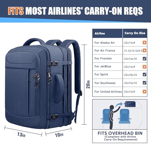 Expandable Carry On Backpack 45L, Large Travel Weekender Bag with Waterproof Wet Pocket, Anti-Theft TSA 18 Inch Laptop Rucksack for Men Women Flight Approved Business, Blue - color: Blue, size: XX-Large