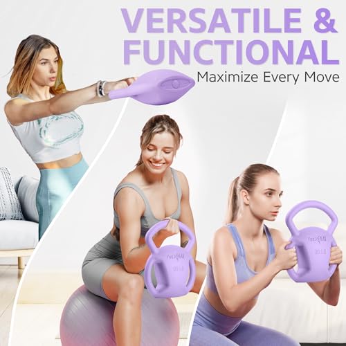 Yes4All Kettlebell, Strength Training Kettlebells for Women, Wide Multi-grip Textured Handle for Home Gym Exercises & Full Body Workout, Single 5–25 lb & Set of 10-15 lb - color: D. 20LB - Purple, style: A. Single
