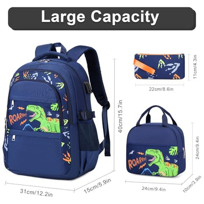 ACESAK Boys Dinosaur Backpack - 3PCS School Backpack Set With Lunch Box and Pencil Case for Kindergarten, Elementary, Preschool, Middle School - color: Dinosaur