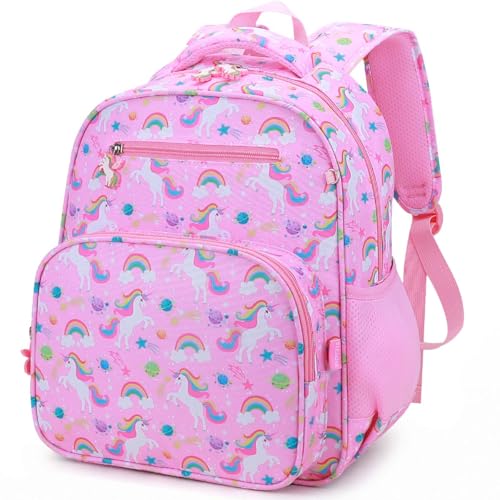 RHCPFOVR Kids Backpack for Girls - Girls Backpack 3-8 Ages Unicorn for Kids 15 Inch School Bookbag for Kindergarten Elementary School Bookbag for Girl 1st 2nd Grade - style: Pink Starry Unicorns
