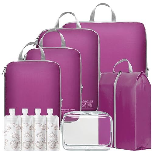 Cambond Compression Packing Cubes for Travel Women - Lightweight Luggage Organizers Bag Packing Cubes for Carry on Suitcases - color: 04 Purple, size: 7 Set