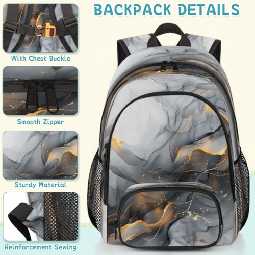 Gold Black Marble Laptop Backpack for Women Men, 18.3 Inch Travel Work Backpacks, Black Grey Modern Abstract Waterproof Computer Casual Daypack Nurse Teacher Bags - color: Multicolor 10