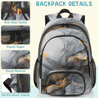 Gold Black Marble Laptop Backpack for Women Men, 18.3 Inch Travel Work Backpacks, Black Grey Modern Abstract Waterproof Computer Casual Daypack Nurse Teacher Bags - color: Multicolor 10