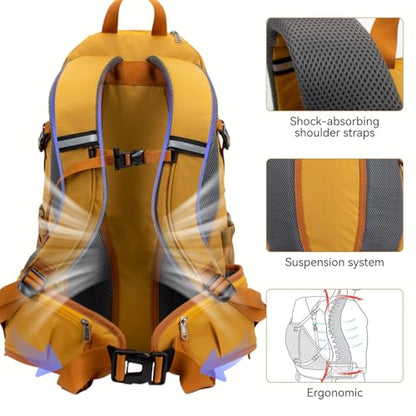 Hiking Backpack 40L, Waterproof Hiking Backpack with Rain Cover, Large Camping Bag Outdoor Sport Travel Daypack | Rain Cover - color: Yellow-b