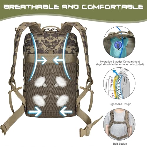 WOLT Military Tactical Backpack for Men 45L Molle Backpack 3 Day Assault Pack Bug Out Bag, Heavy Duty Rucksack for Hiking Gym, Camouflage Khaki - color: Camouflagekhaki